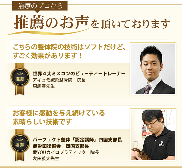 治療のプロから推薦のお声を頂いております